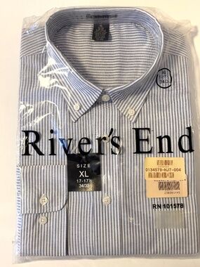Rivers End Button Down Long Sleeve Dress Shirt Stripes 17-17.5 Neck 34-35 Sleeve
